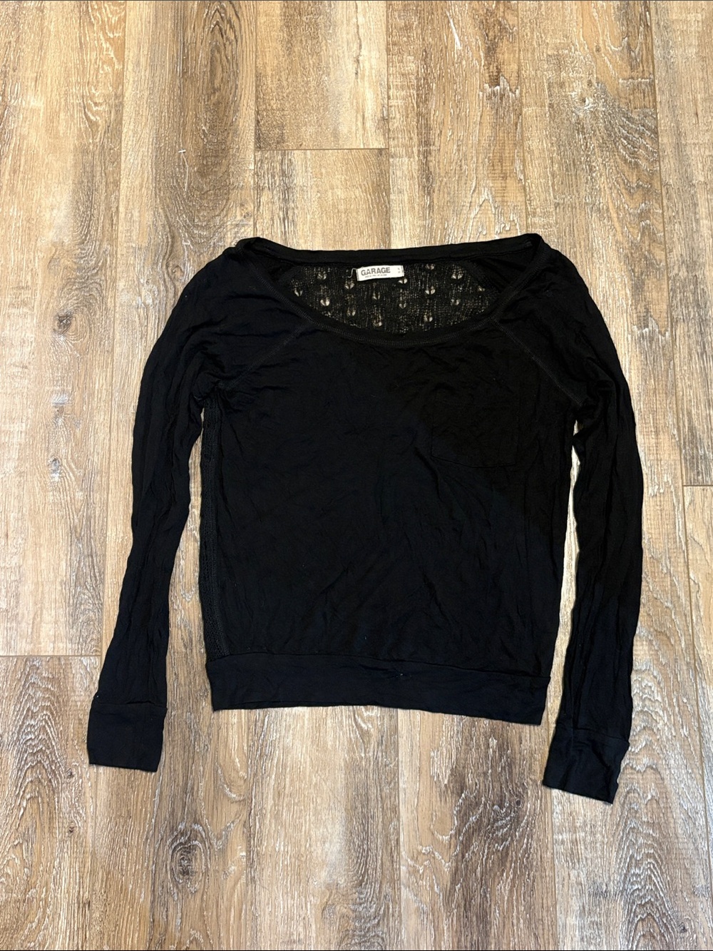 Garage Black Long Sleeve Scoop-Neck Top